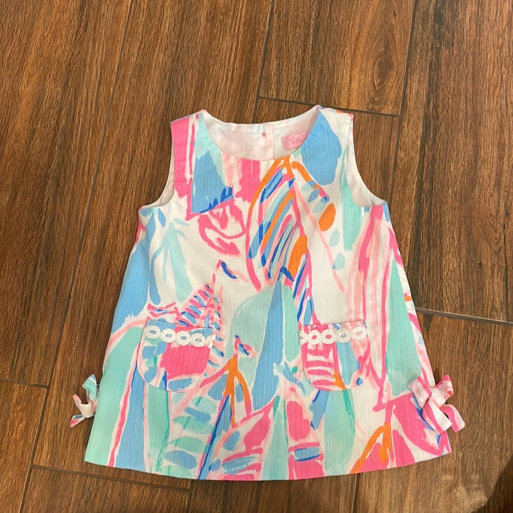 Lilly Pulitzer Girls' Colorful Pink Blue Mint Tropical Print Dress